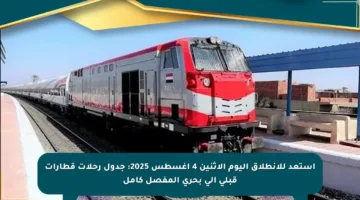 استعد للانطلاق اليوم الإثنين 4 أغسطس 2025: جدول رحلات قطارات قبلي إلى بحري المفصل كامل